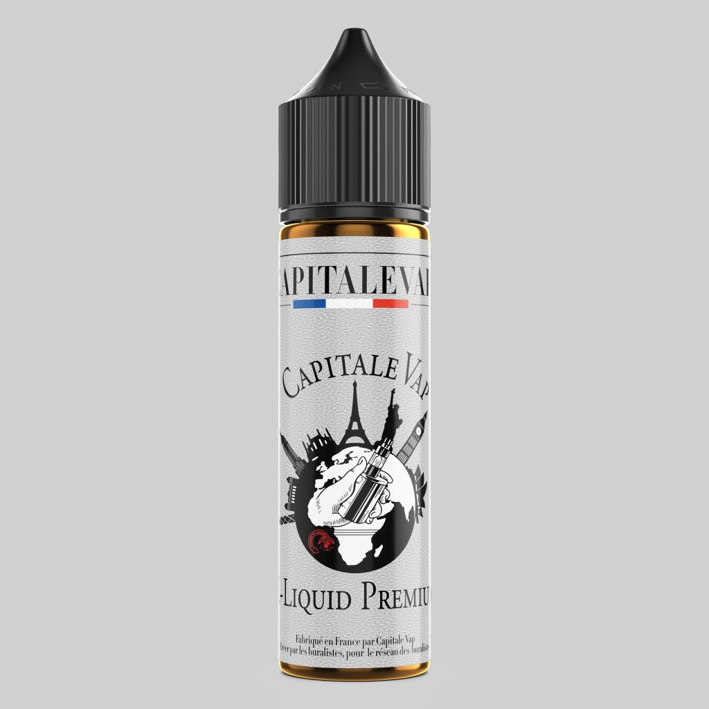 image représentant une fiole avec une étiquette au nom de la marque CapitaleVap, e-liquide prémium pour buraliste